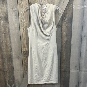 HELMUT LANG Greige Linen Cowl Neck Sleeveless Shift Dress